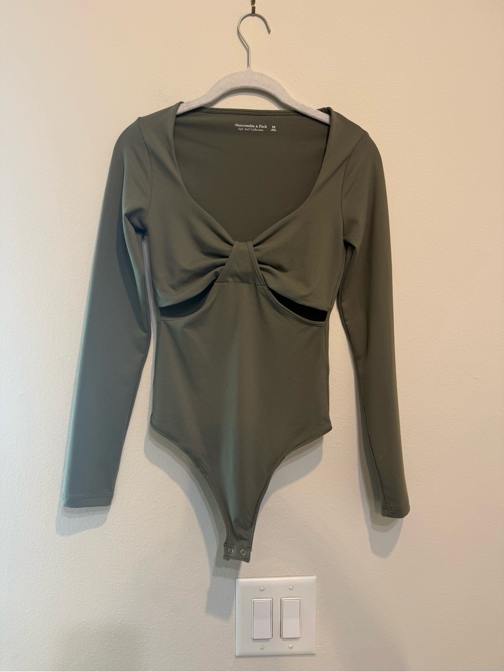 Abercrombie & Fitch Olive Long-Sleeve Bodysuit with Cut-Outs